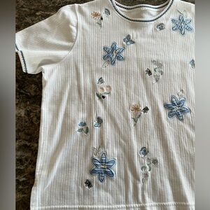 Women’s Embroidered White and Blue Shirt
